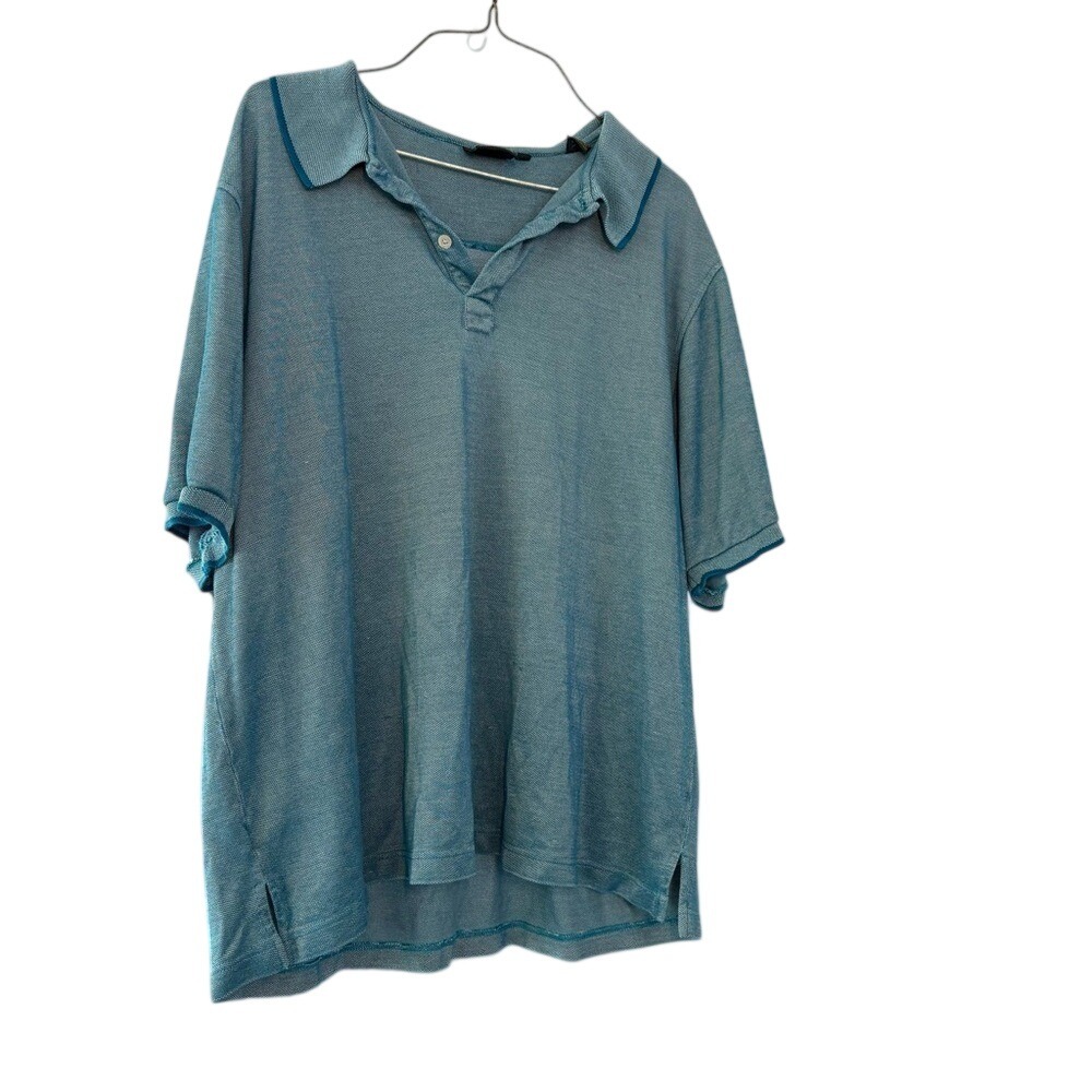 Bobby Jones Polo Shirt Mens XL Teal Silk Blend Textured Short Sleeve Golfcore - Picture 2 of 7